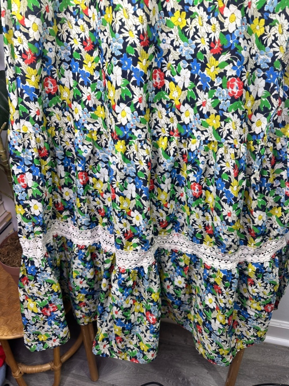 Vintage Floral Green and Black Colorful Maxi Dress sz S - Picture 7 of 11